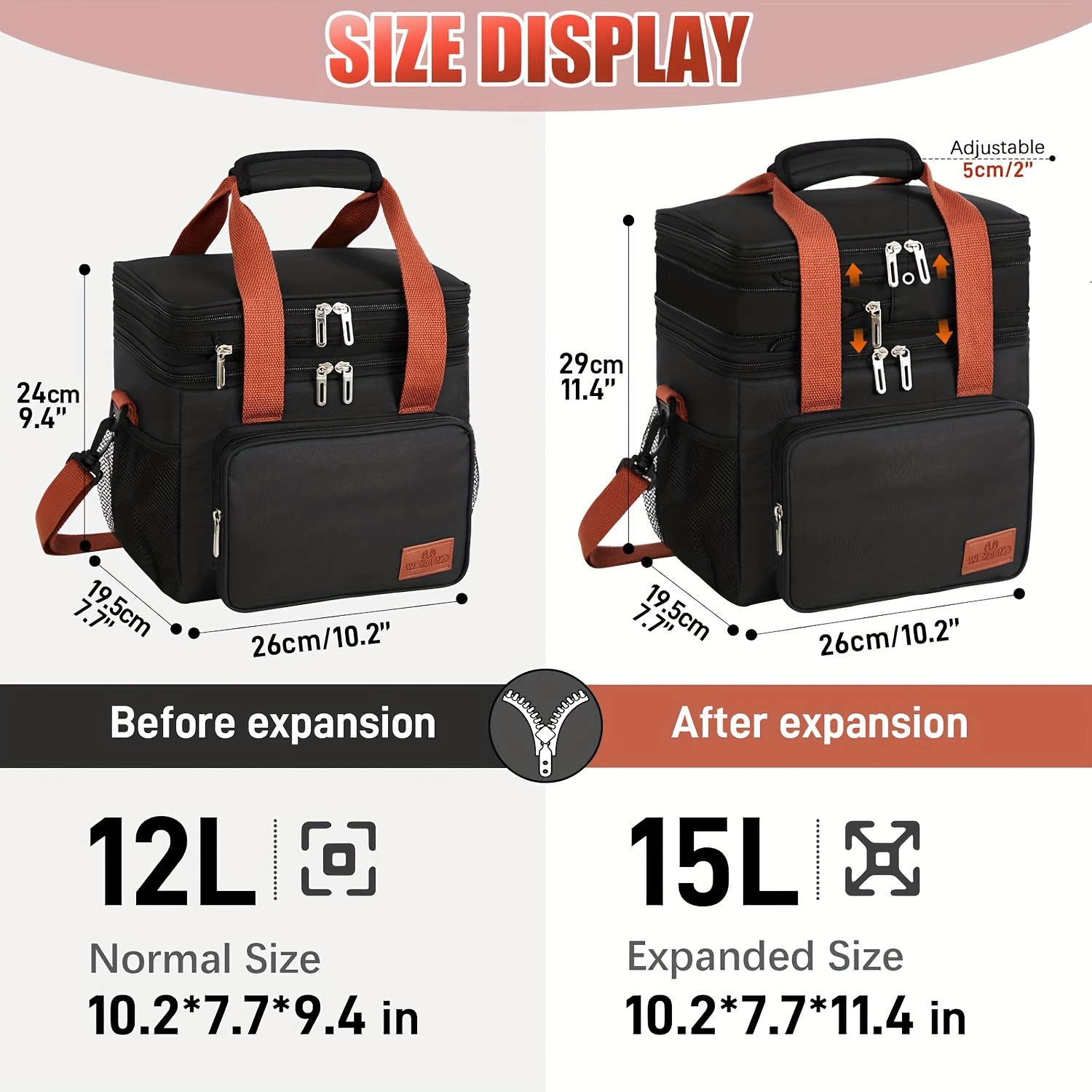 Lunch Bag For Men And Women, Double Deck Expandable Insulated Large Lunch Bag Tote Leakproof Lunch Cooler With Shoulder Strap For Construction/Travel/ Picnic/Camping/Work/Office