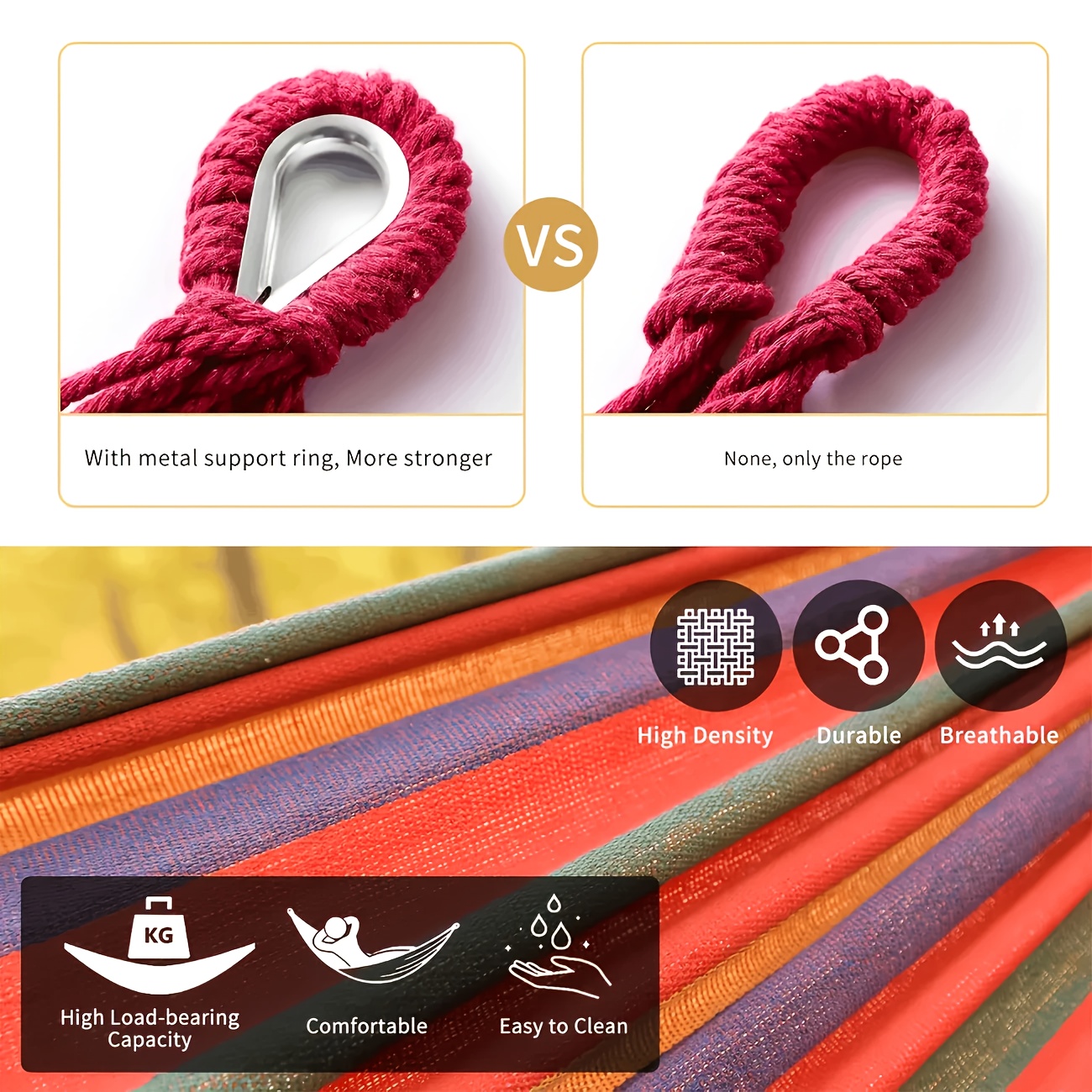 Vibrant Striped Double Hammock for Outdoor Relaxation - Durable TPU Fabric, Easy Installation with Reinforced Edges, Perfect for Camping, Garden, Patio, Beach & Backyard - Black and White Rainbow Design, Hammocks for Outside