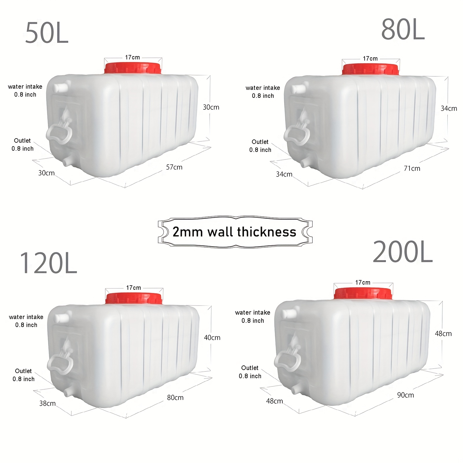 Large Household Capacity Water Tank, Yard Firm Drop-Resistant Portable Horizontal Plastic Water Storage Container With Faucet For Household Water Camping Outdoor Self-Driving Tour - Image 4