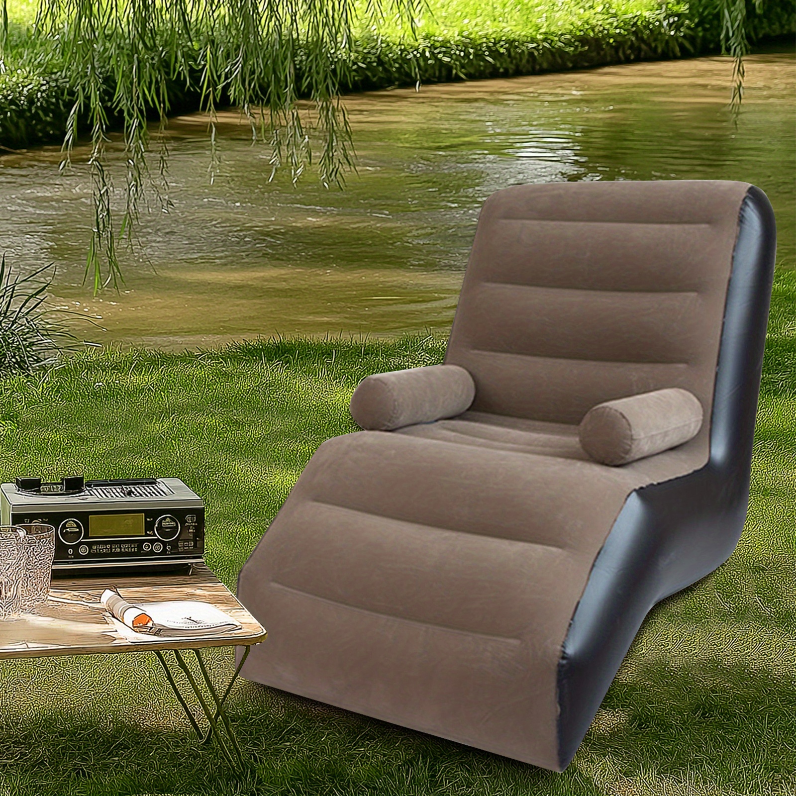 1pc Outdoor Inflatable Sofa Lounge Chair - Heavy-Duty Portable S-Shaped Thickened Air Cushion with Carry Bag, Self-Inflating Mattress-like Design for Camping, Backyard, Patio - Comfortable Single Seat for Adults, No Electricity Needed, Durable & Lightweight Outdoor Furniture, Outdoor Inflatable Sofa, Inflatable Couch Camping, Air Sofa Camping, Inflatable Bed for Camping, Twin Air Mattress With Built In Pump, Air Mattress For Camping, Air Mattress, Blow Up Air Mattress, Air Bed