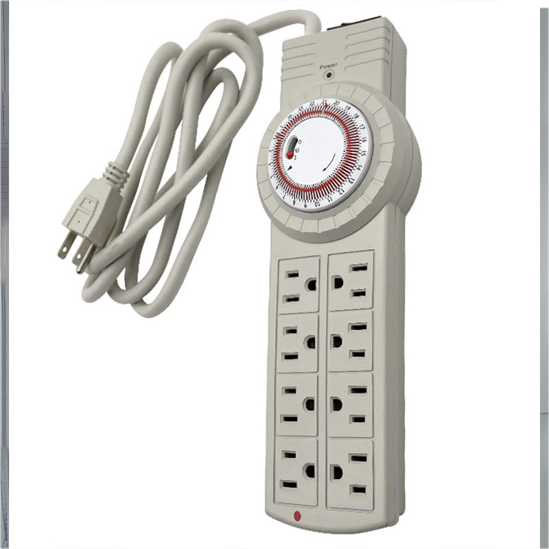 8 Outlet Surge Protector with Mechanical Timer Yard Firm (4 Outlets Timed, 4 Outlets Always On), Power Strip with Timer, 6 feet Cord, 1875 Watt, 125Vac, 60Hz - Tan