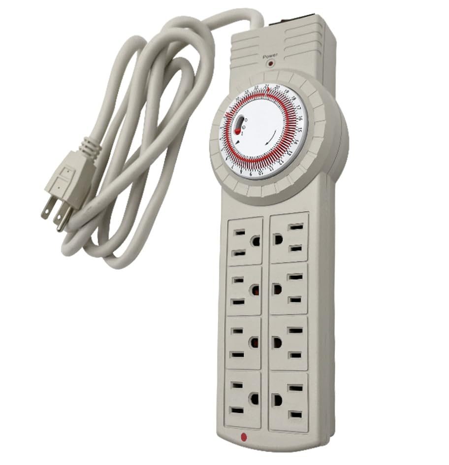 8 Outlet Surge Protector with Mechanical Timer (4 Outlets Timed, 4 Outlets Always On), Power Strip with Timer, 6 feet Cord, 1875 Watt, 125Vac, 60Hz - Tan