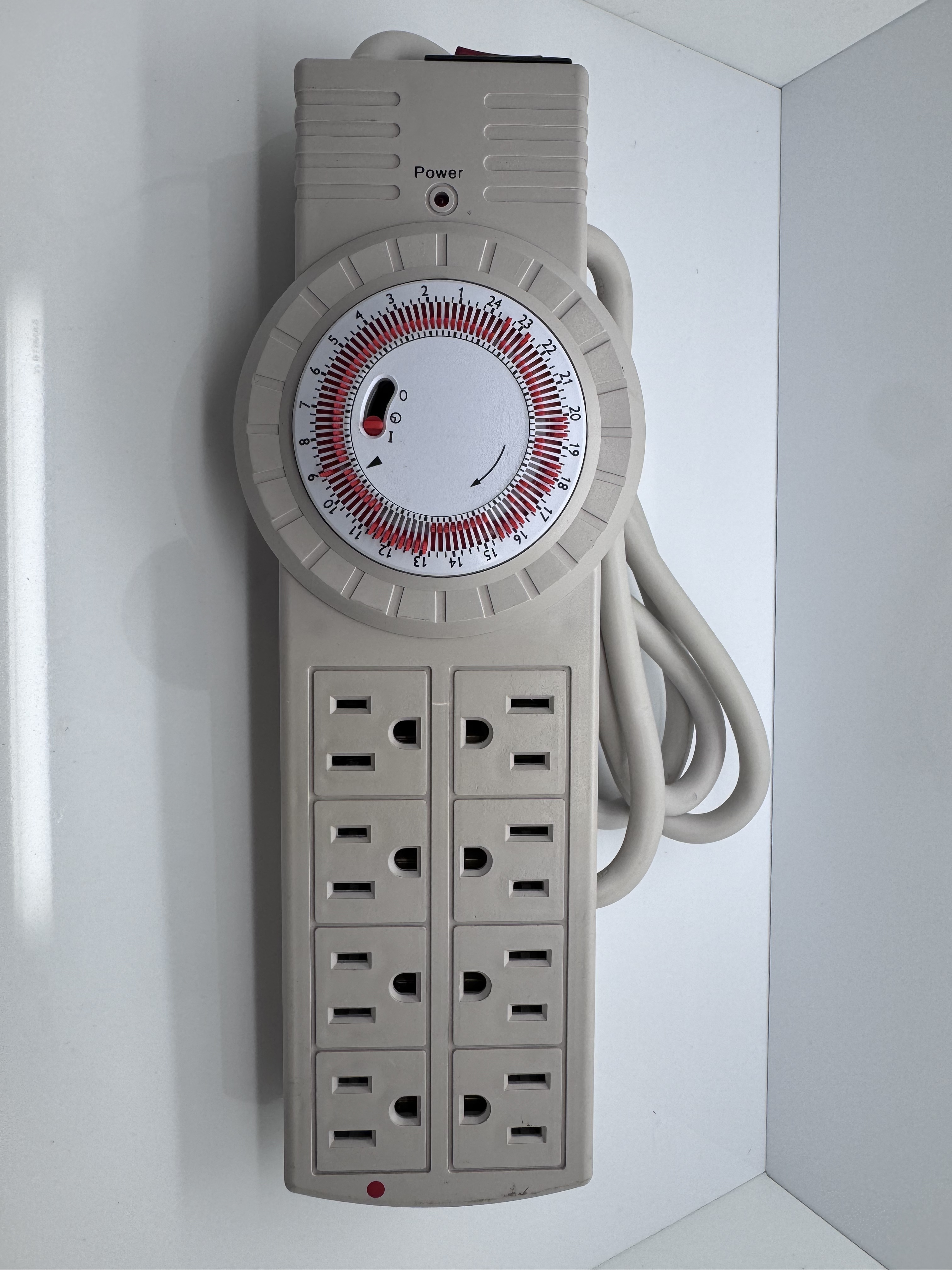 8 Outlet Surge Protector with Mechanical Timer (4 Outlets Timed, 4 Outlets Always On), Power Strip with Timer, 6 feet Cord, 1875 Watt, 125Vac, 60Hz - Tan